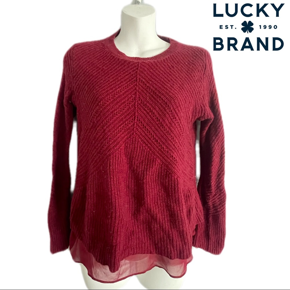 Lucky Brand Nico Pullover Sweater Chiffon
Layer Hem Red Size: Medium